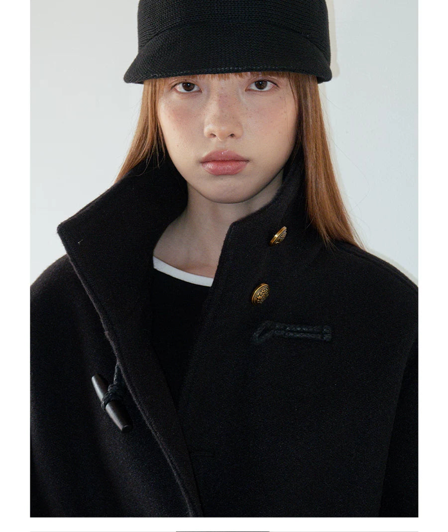 FUNKYFUN Strap-on Stand-up Collar Tweed Coat