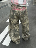EAHO Letter Embroidered Twig Camouflage Slacks