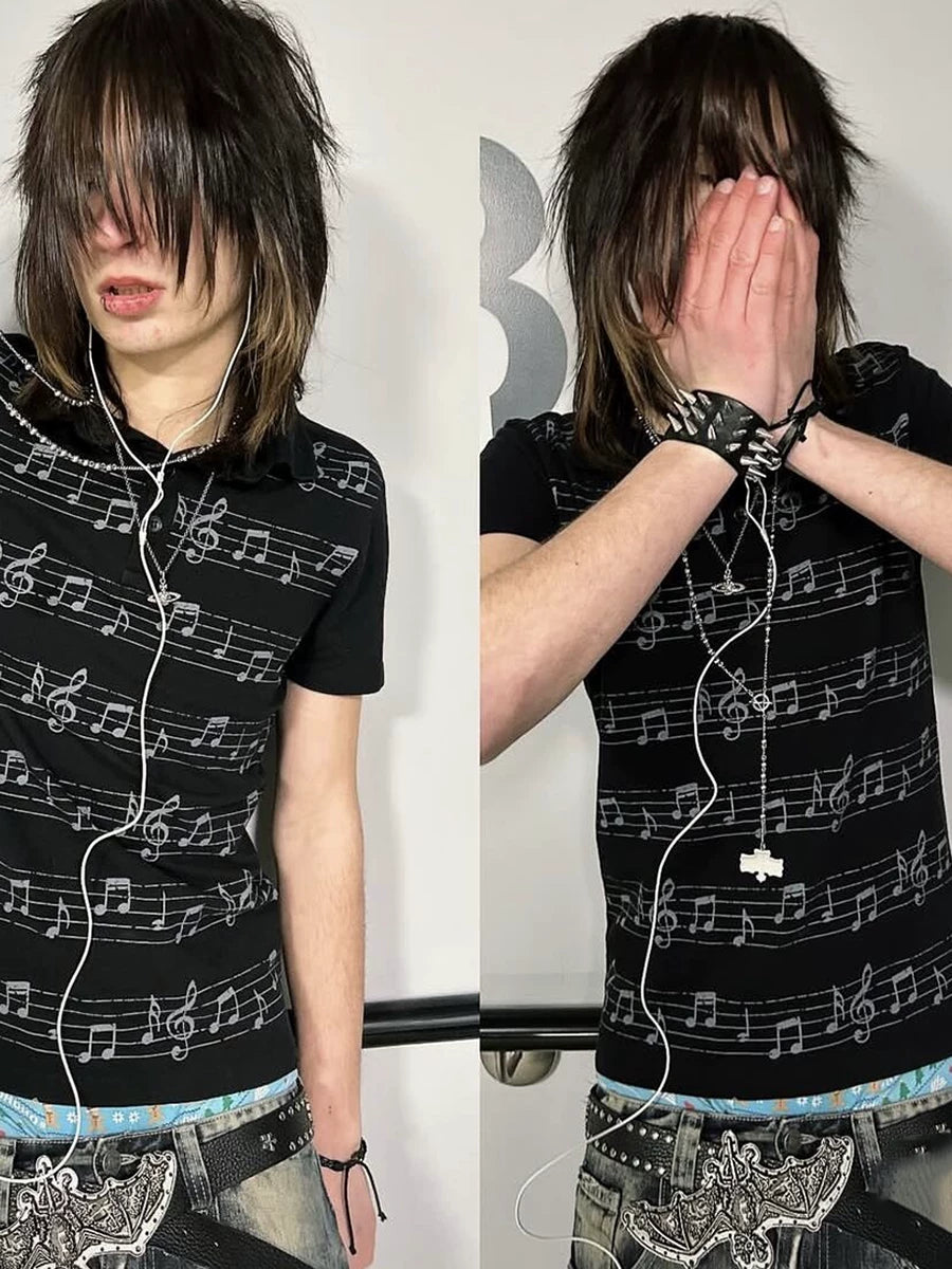FTS Note Sheet Music Straight Shoulders Slim Polo Tee