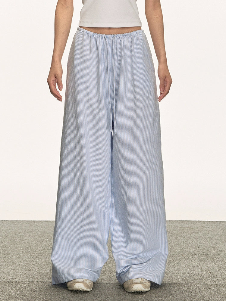 Anna Aneae Vertical Striped Elastic Waist Casual Pants