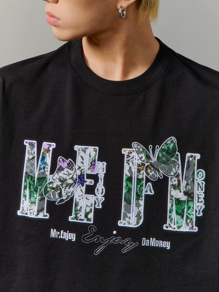 MEDM Lace Printed Applique Butterfly LOGO Tee