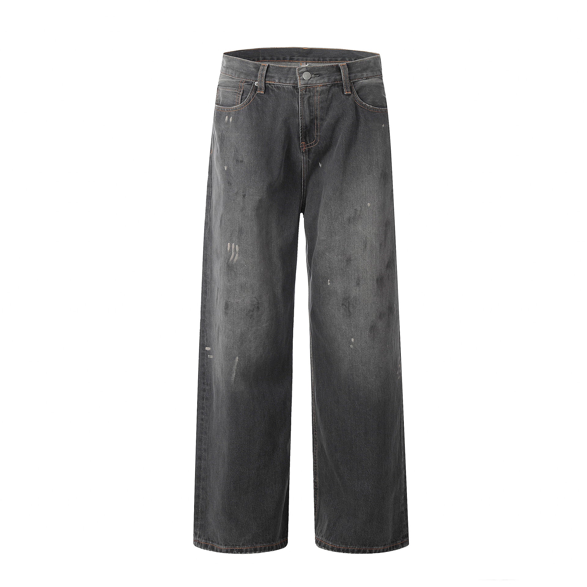 11KN High-grade Washed Retro Dirty Straight Ink-splashed Denim Jeans