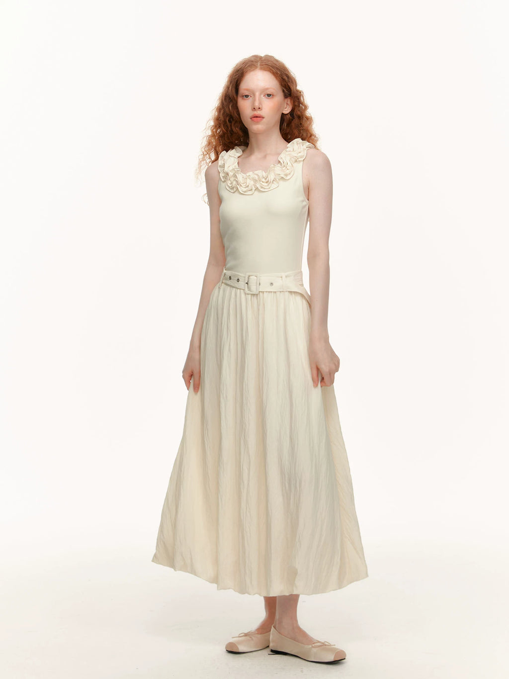 SUREENOUGH Lace Bud Waist Vest Dress