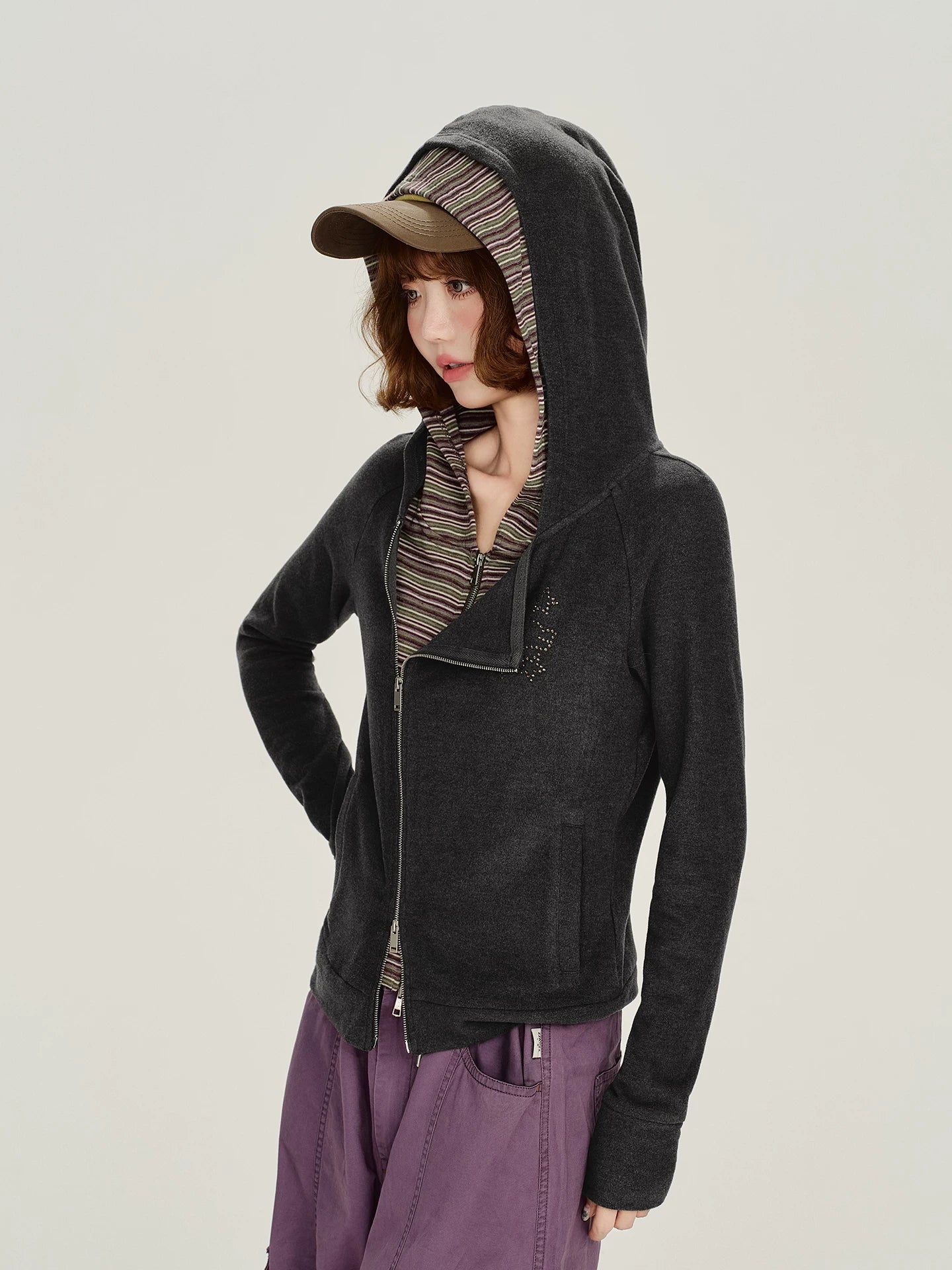 Girlyhalo Retrostripesfake Two-piece Hooded Sweatshirtoutwear