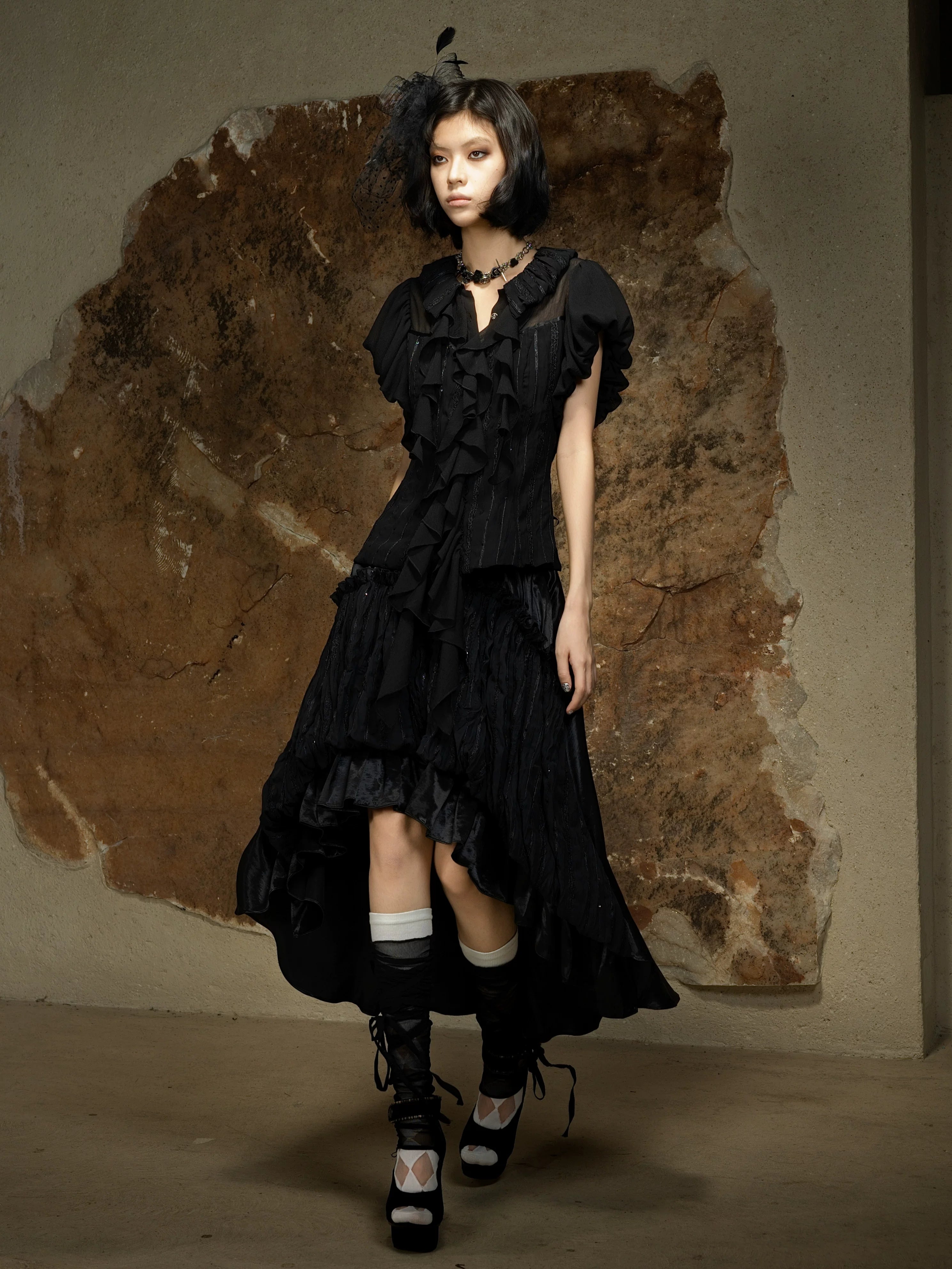 ARIADNAw Irregular Pull-pleated High-waisted Skirt