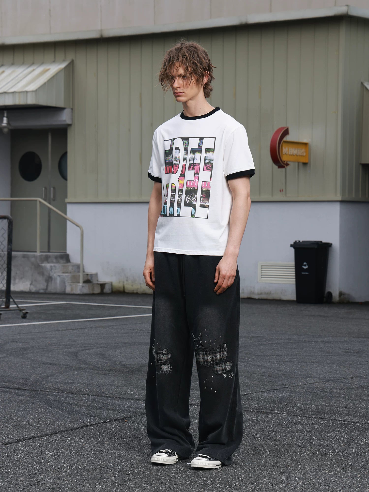 SAXGENWON Contrast Splicing Front Shoulder Tee