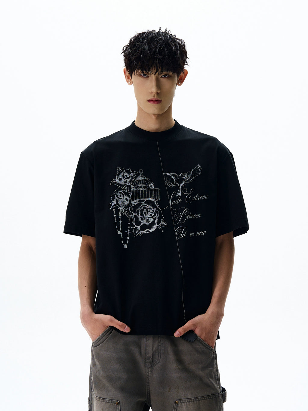 A PUEE Hand-painted Print Casual Loose and Versatile Tee