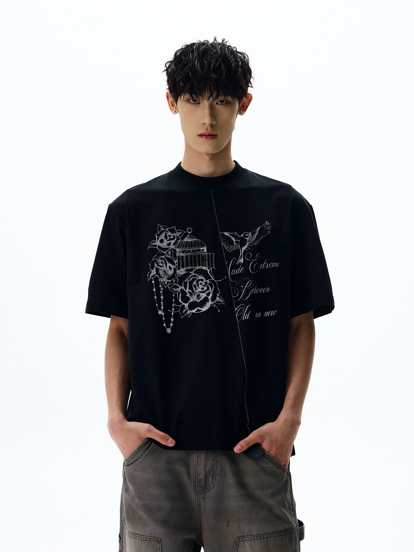 A PUEE Hand-painted Print Casual Loose and Versatile Tee