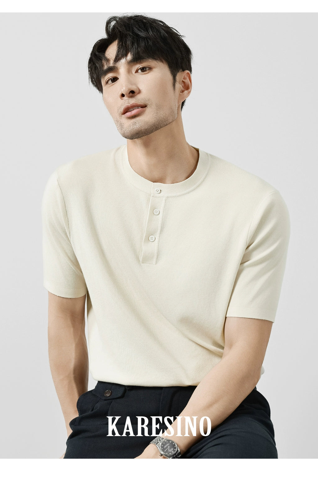 KARESINO Henry Collar Business Knitted Polo Shirt