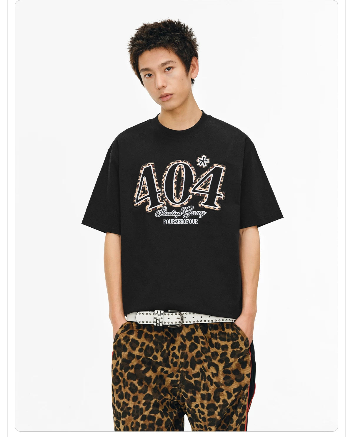 404MOB Leopard Patch Embroidery Loose Tee
