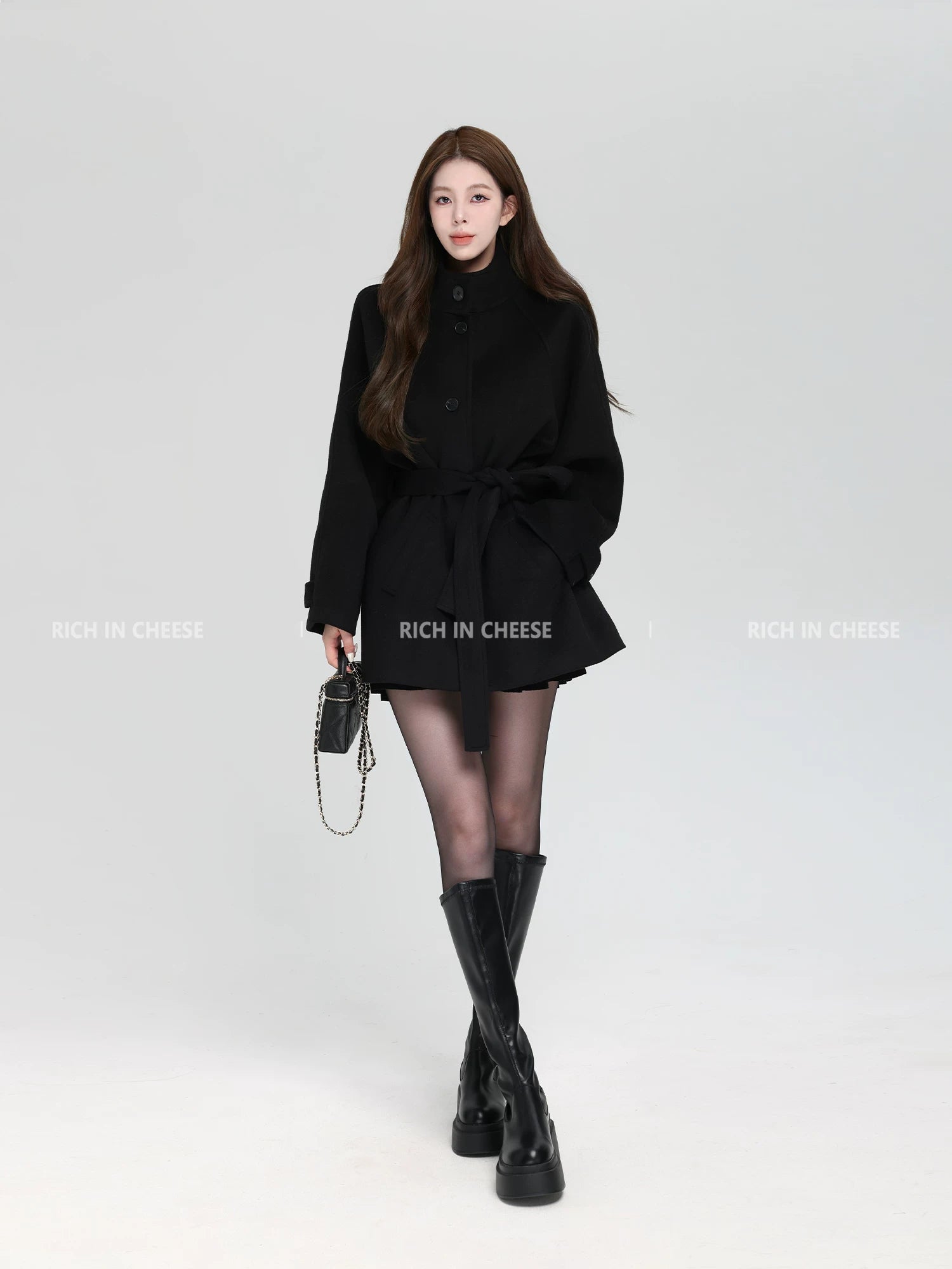 RICH IN CHEESE Short Stand-up Collar Waist Jacket