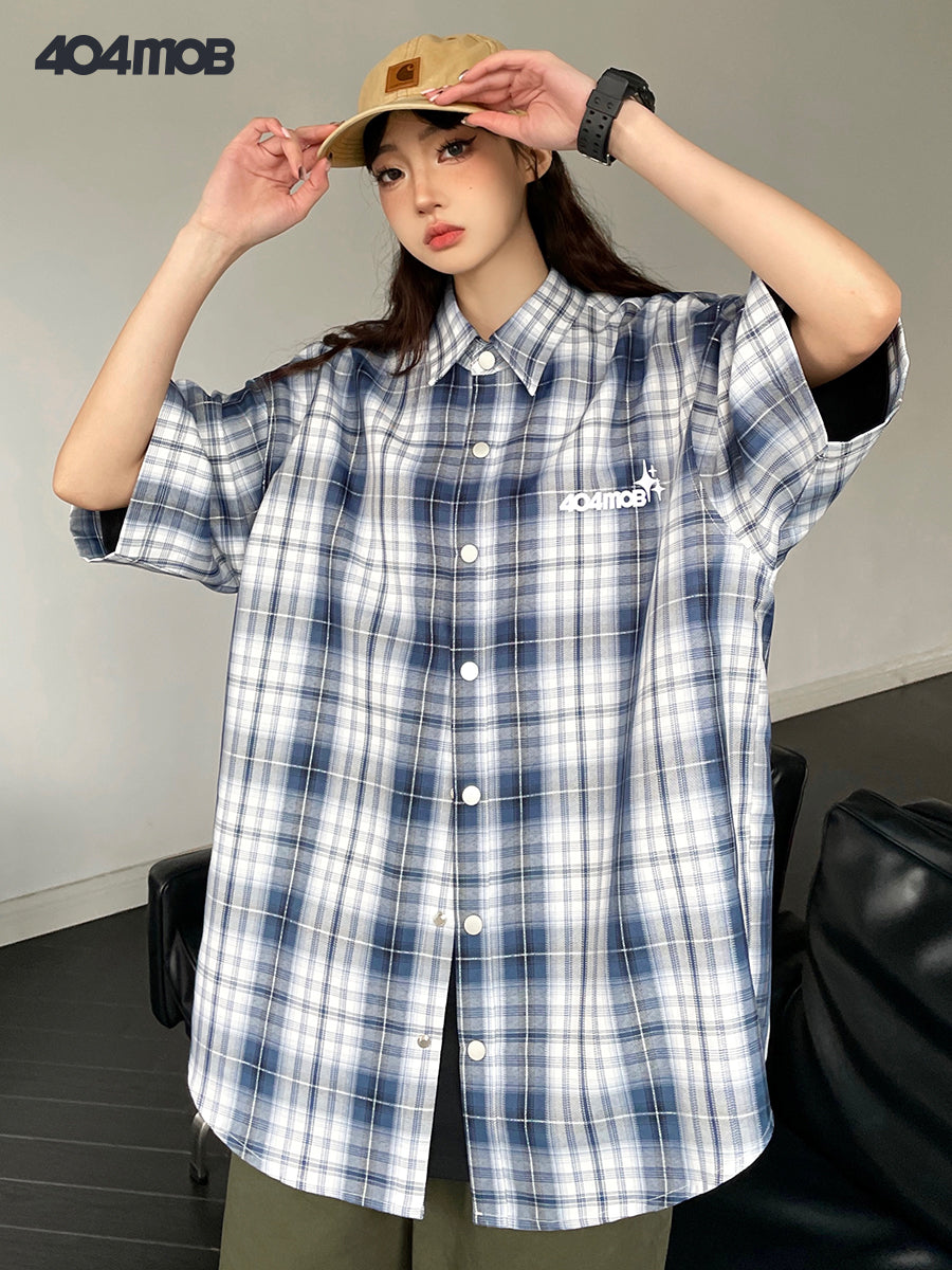 404MOB embroidery classic plaid shirt
