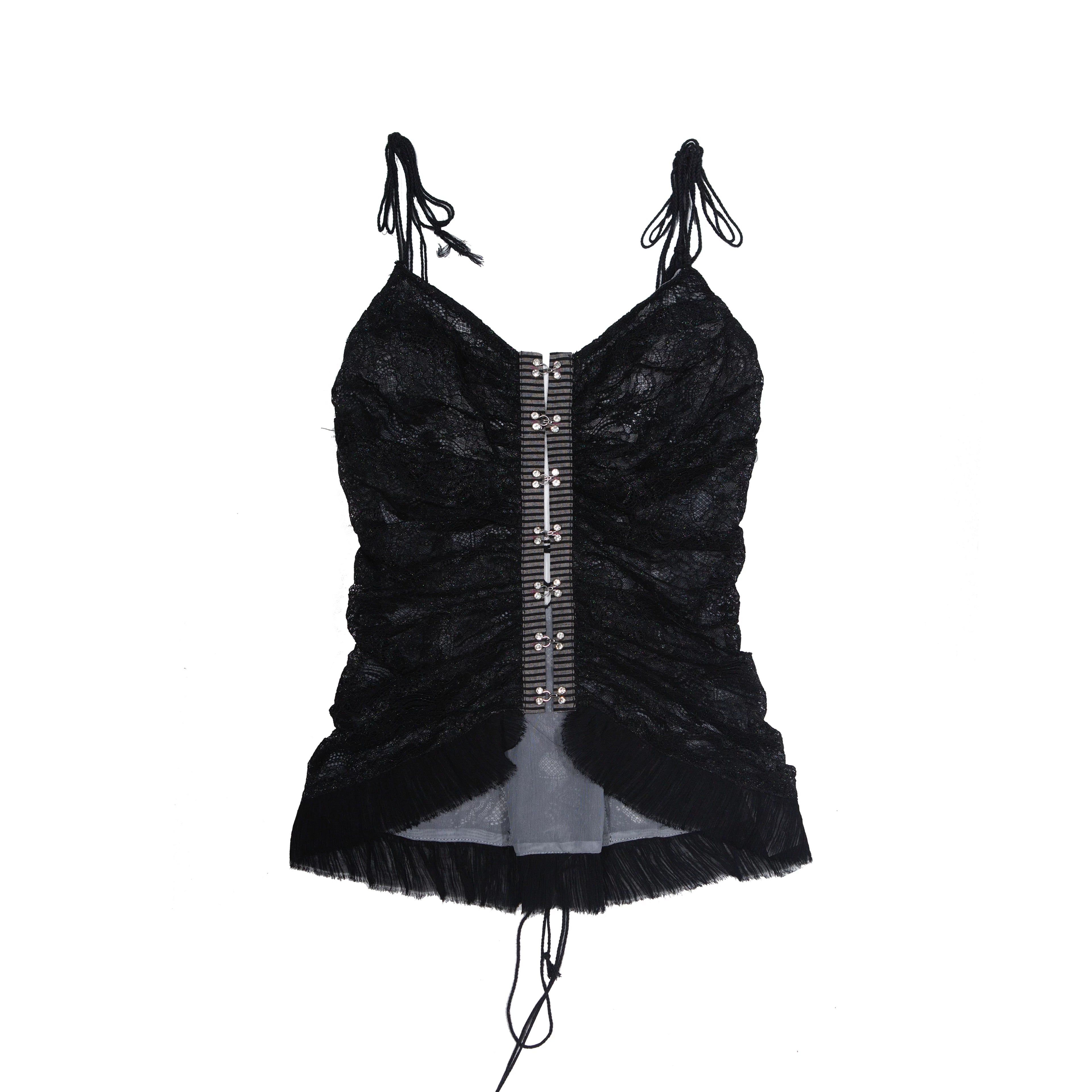 ARIADNAw Multi-pleated Backless Slim Lace Camisole