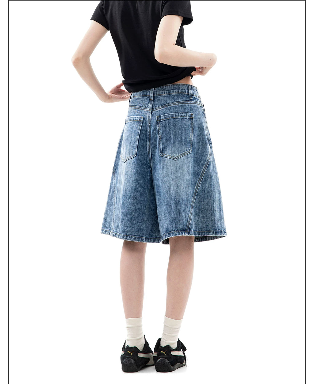 CHANT2nd Vintage Ripped Denim Wide Leg Shorts