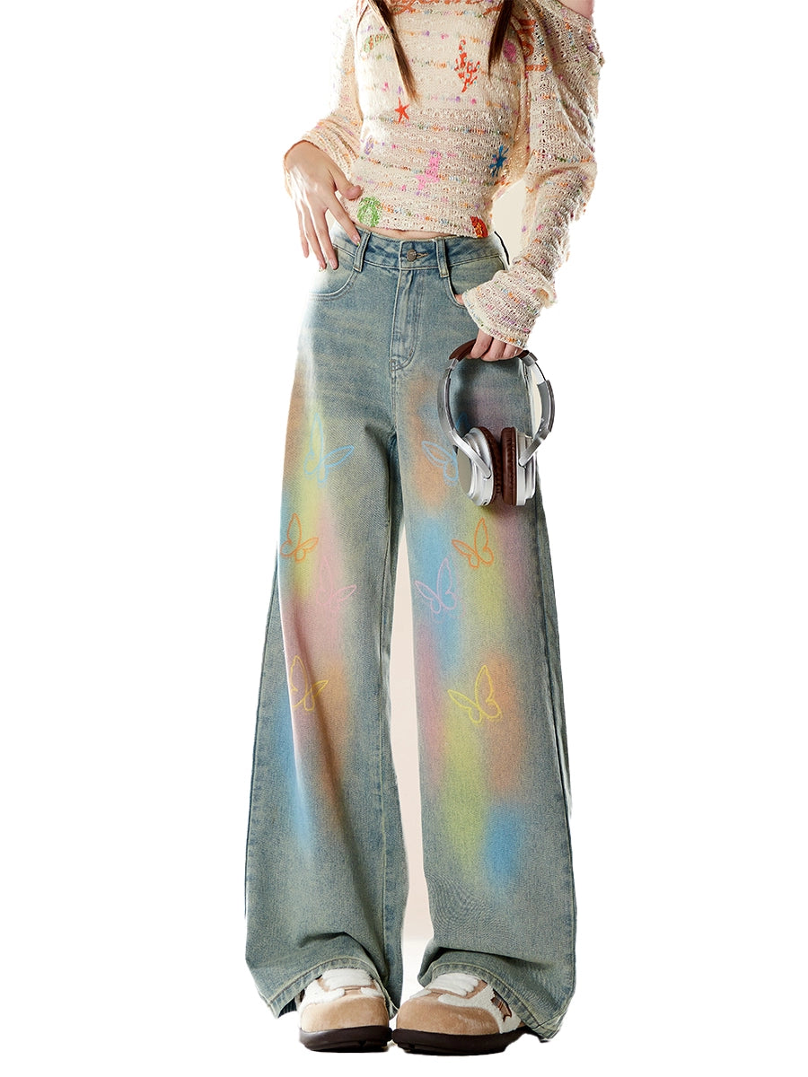 ZRSEE Vintage Drape Wide Leg Jeans