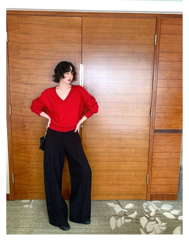 KELIFAN Retro High-waisted Slim Velvet Casual Trousers