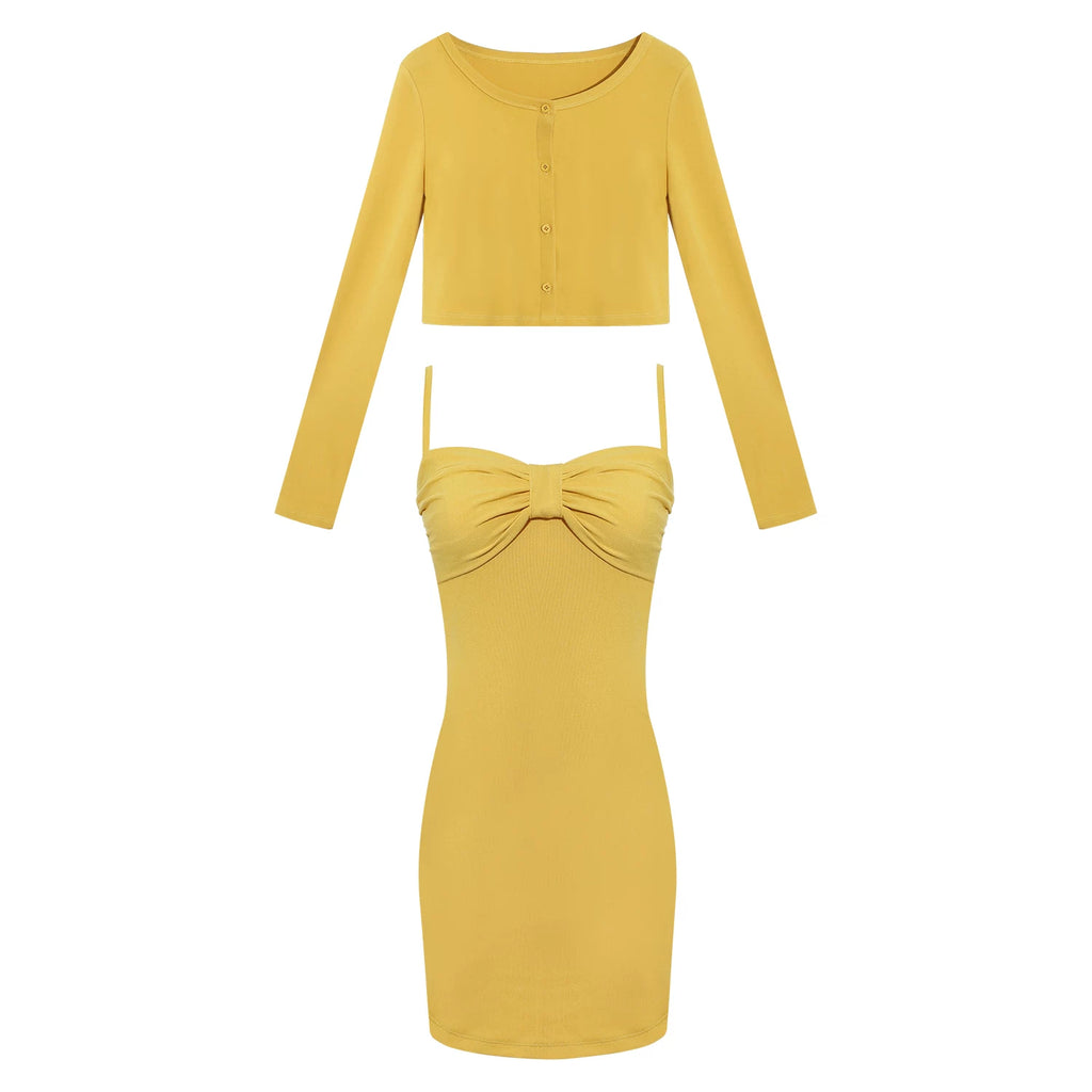 LLROGE Bow Suspender Slim Fit Dress Cardigan Set
