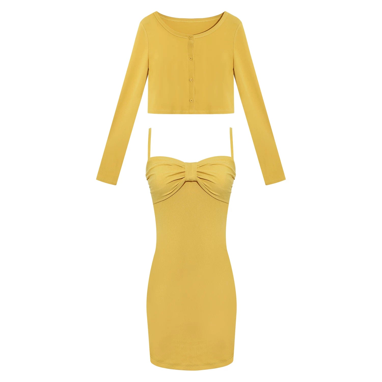LLROGE Bow Suspender Slim Fit Dress Cardigan Set