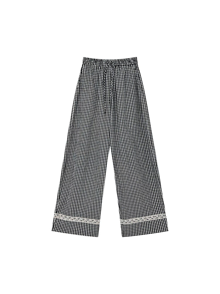KANO Lace-stitched Plaid Slacks