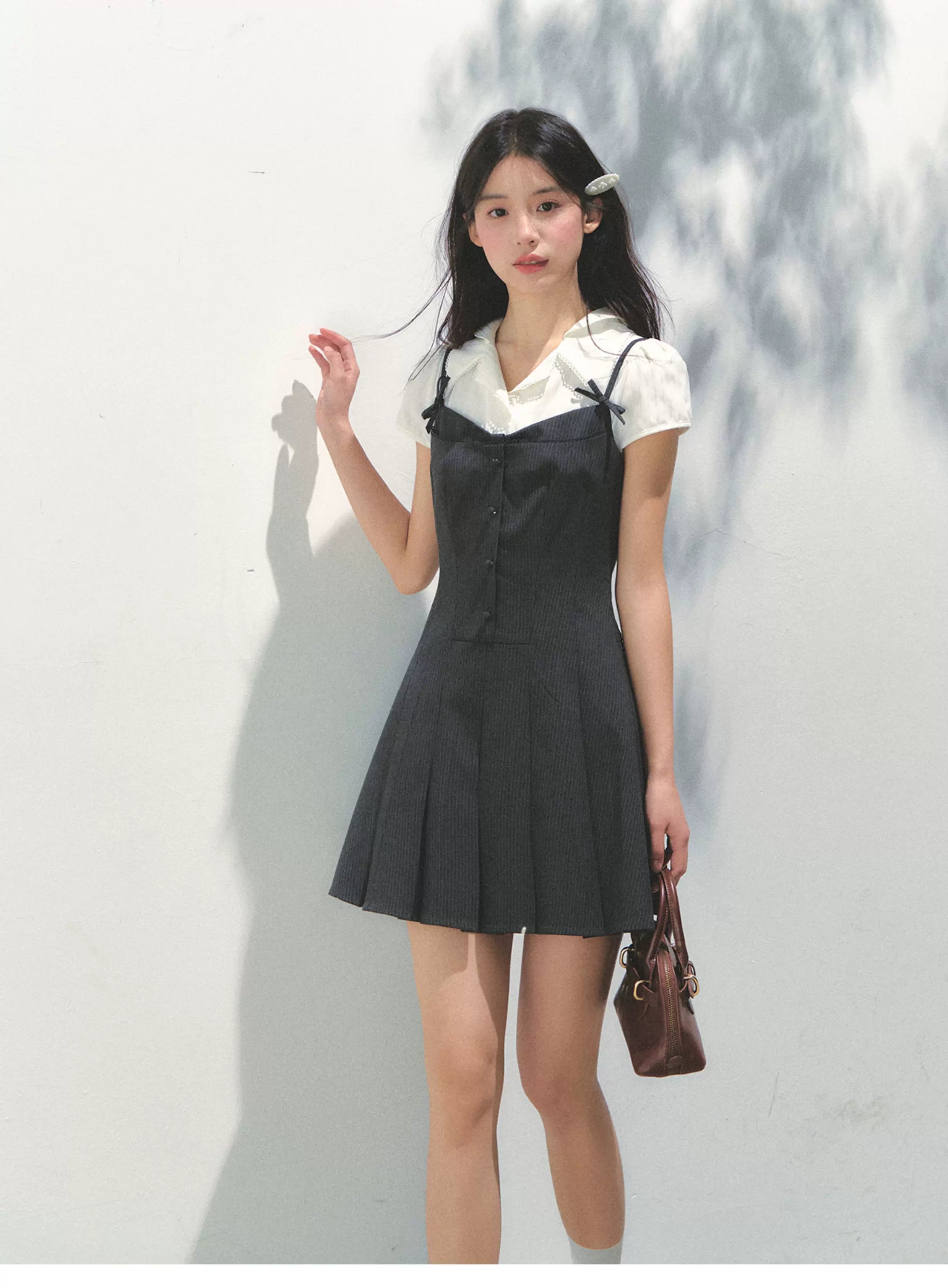 SunsetPark College Fake Two-piece Pleated Dress
