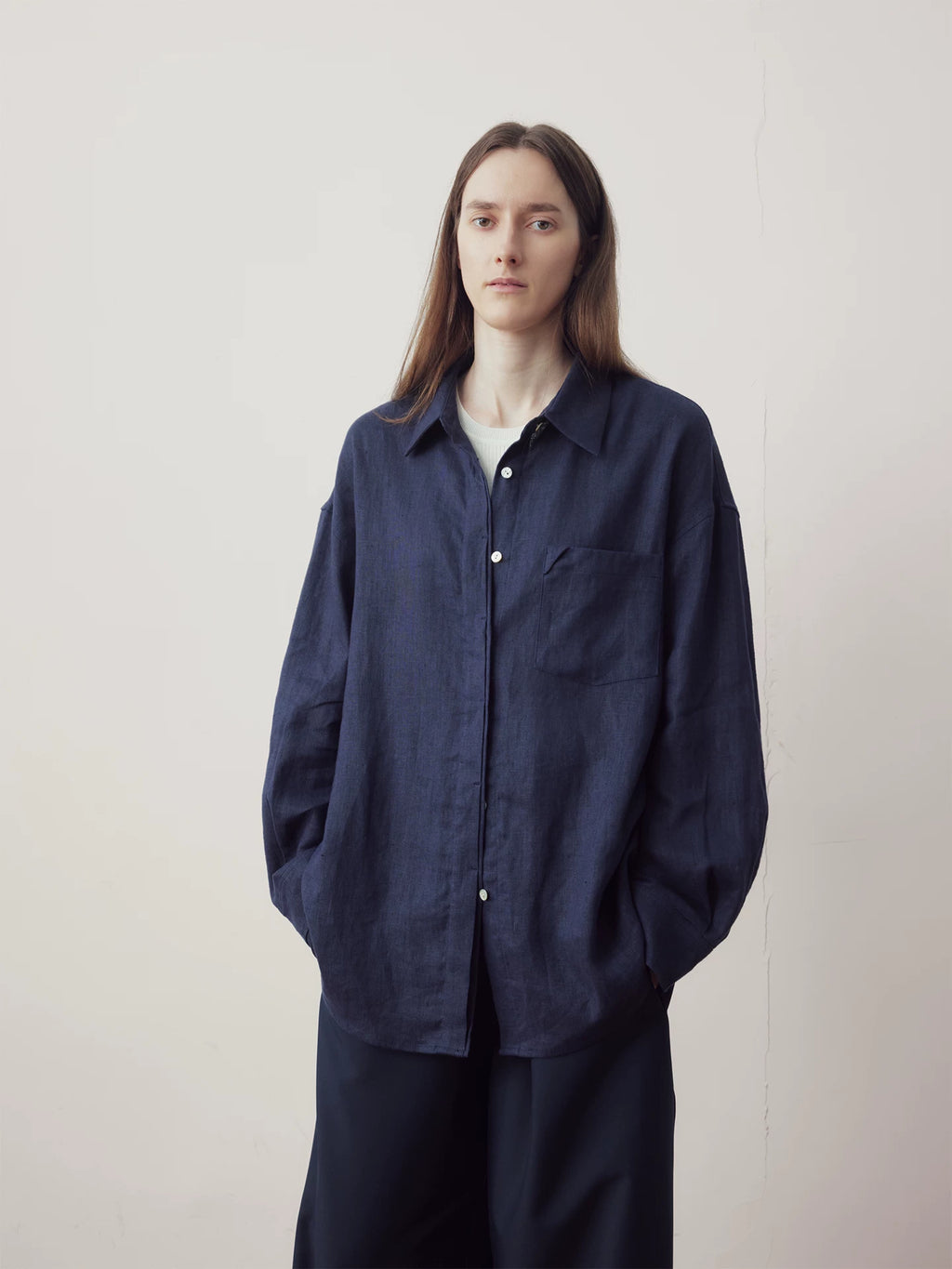 COLN Casual Loose Shoulder Long-sleeved Shirt