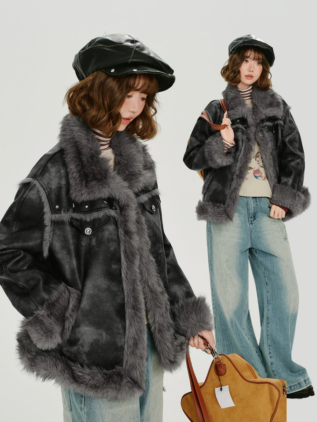 Girlyhalo Vintage Smudged Fur All-in-one Jacket
