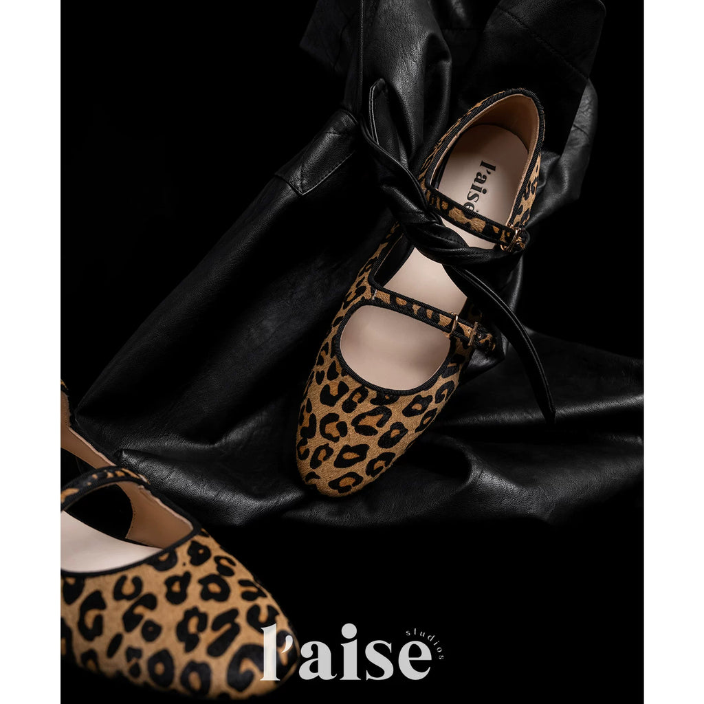 L'aise Leopard Side Hollow Mary Jane Shoes