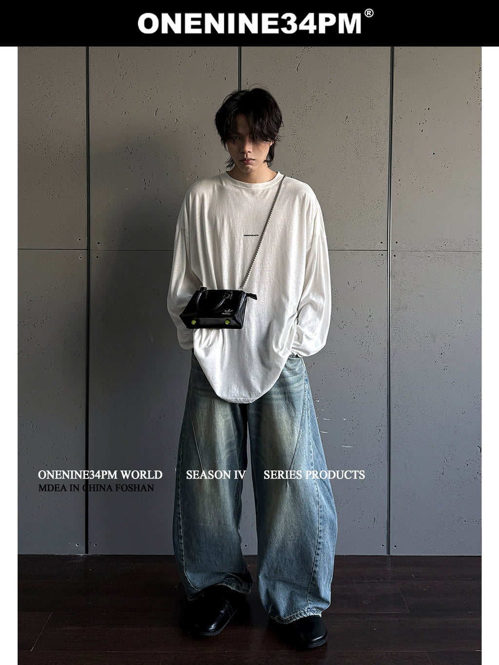 ONENINE34PM Slack Small LOGO Super Loose Long Sleeve