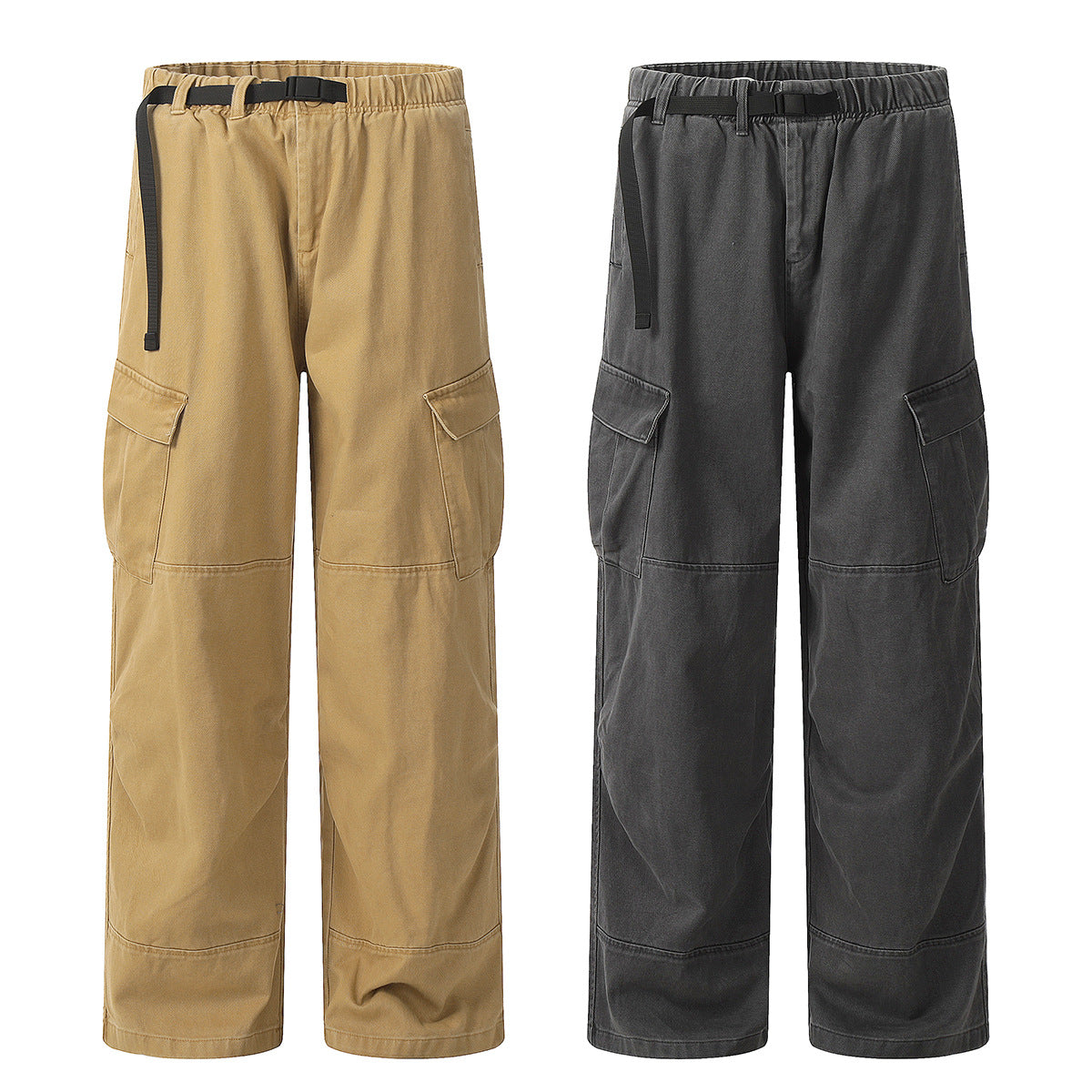 11KN multi-pocket Loose straight wide-leg pants