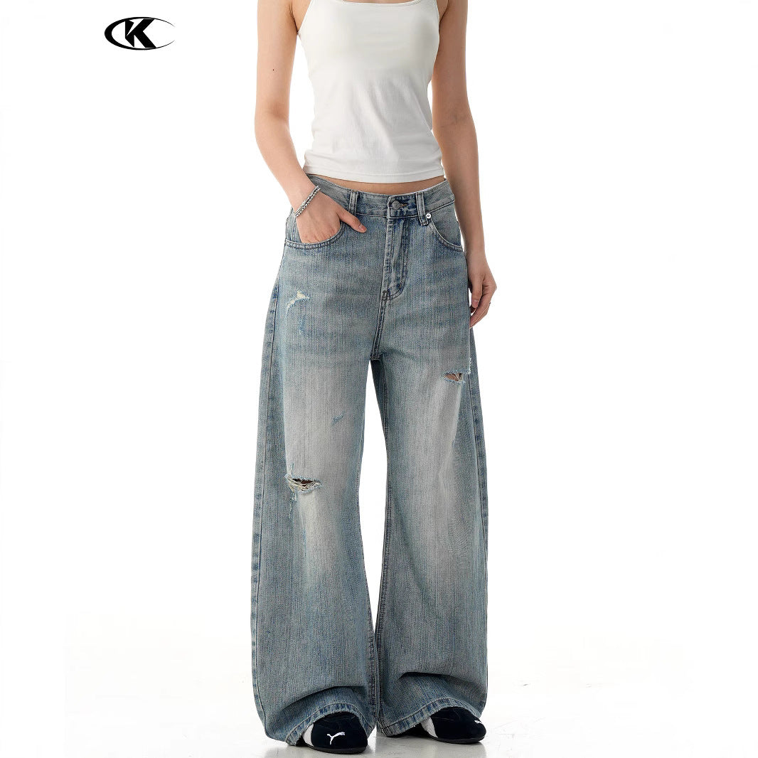 11KN Retro Straight Ripped Jeans
