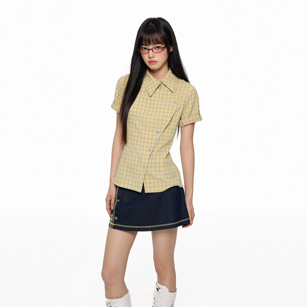 Jikoo Plaidcontrast Colorslimming Lookshirt