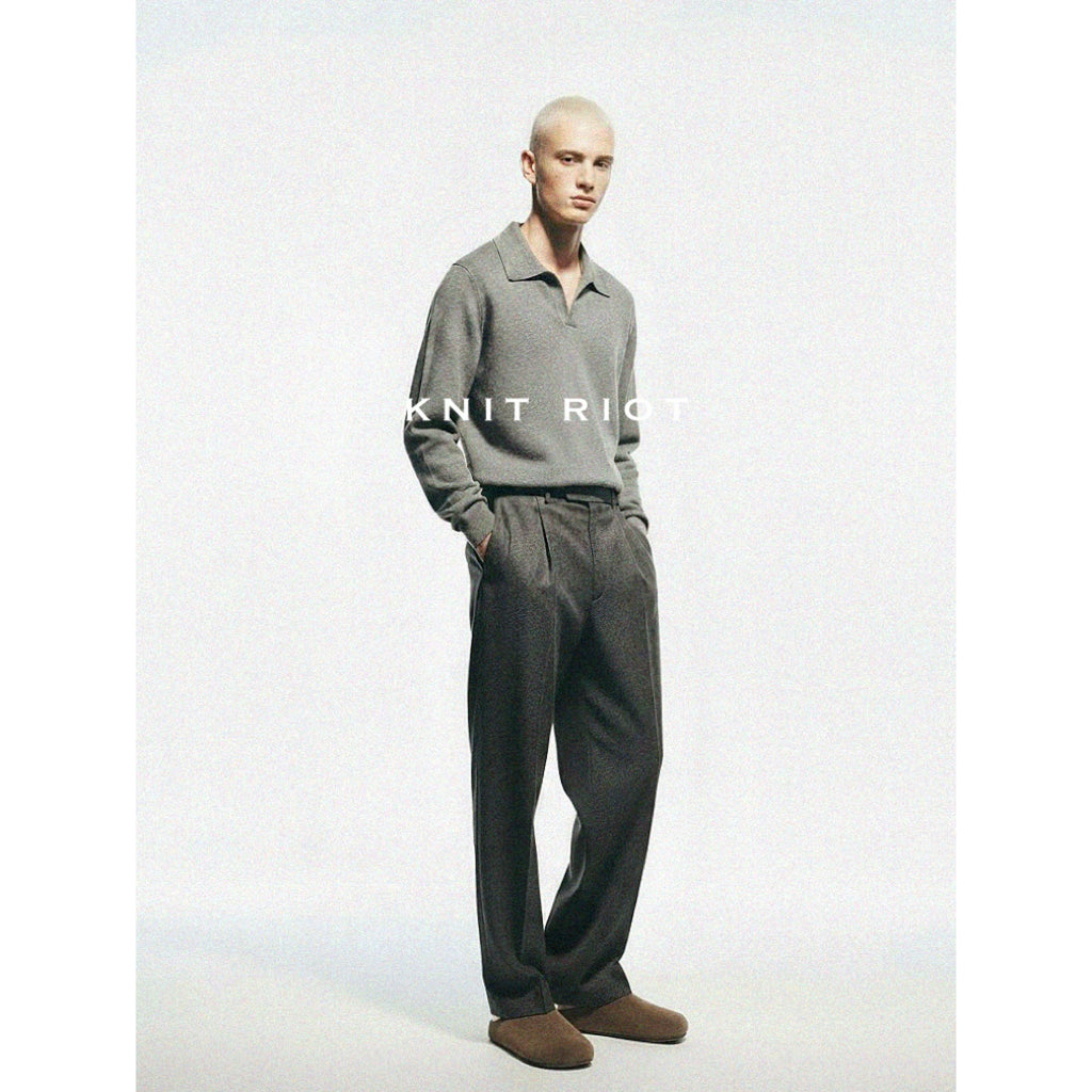 KNITRIOT Lapel Simple Polo Slack Knitted Long Sleeves