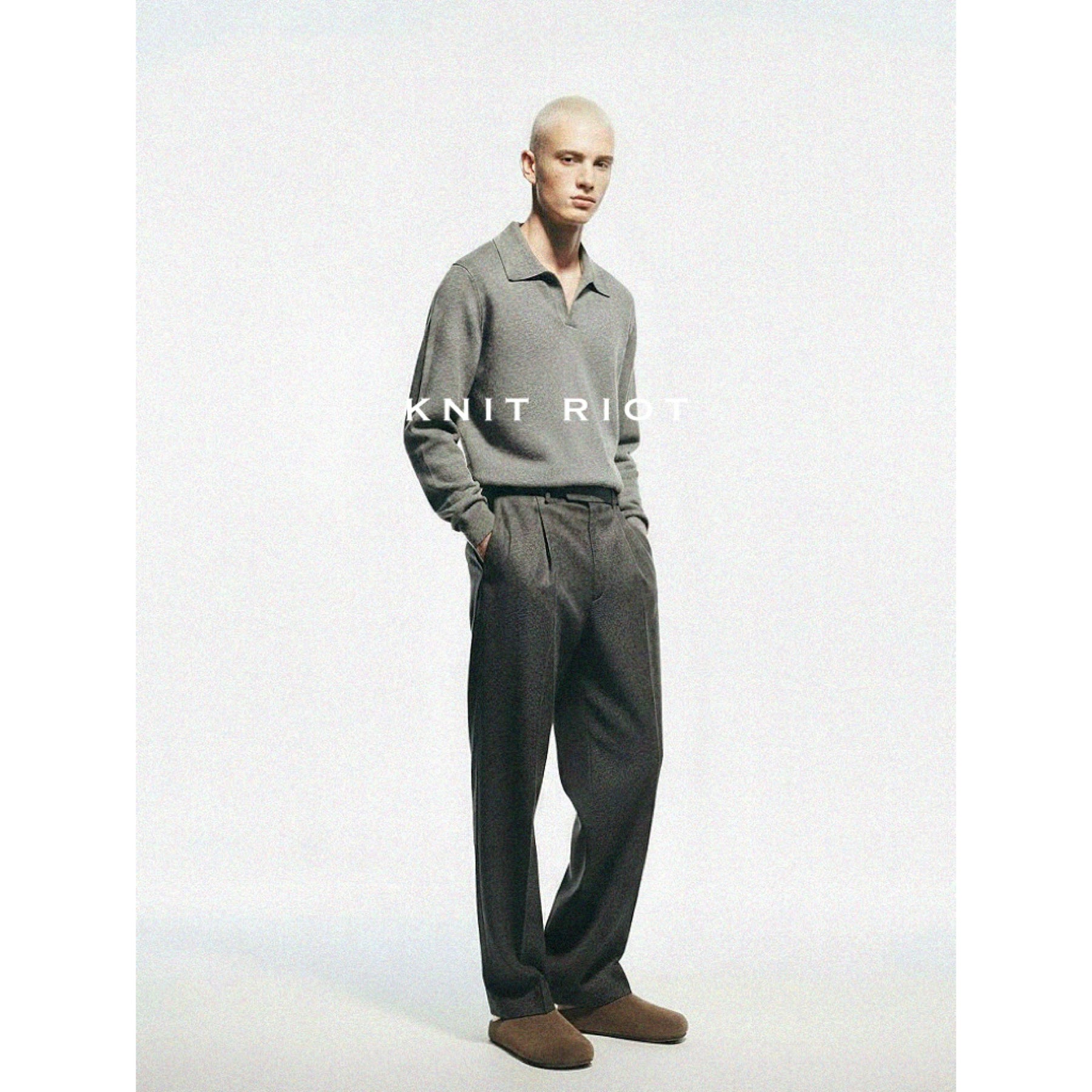 KNITRIOT Lapel Simple Polo Slack Knitted Long Sleeves