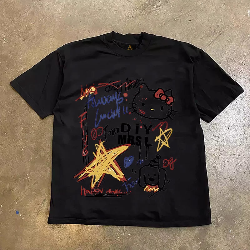 UPUPXIA  Cute Print Casual Loose Tee