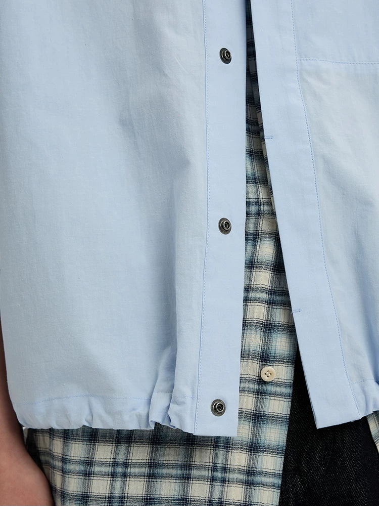 BUTTBILL Hem Elastic Cotton and Linen Short-sleeved Shirt