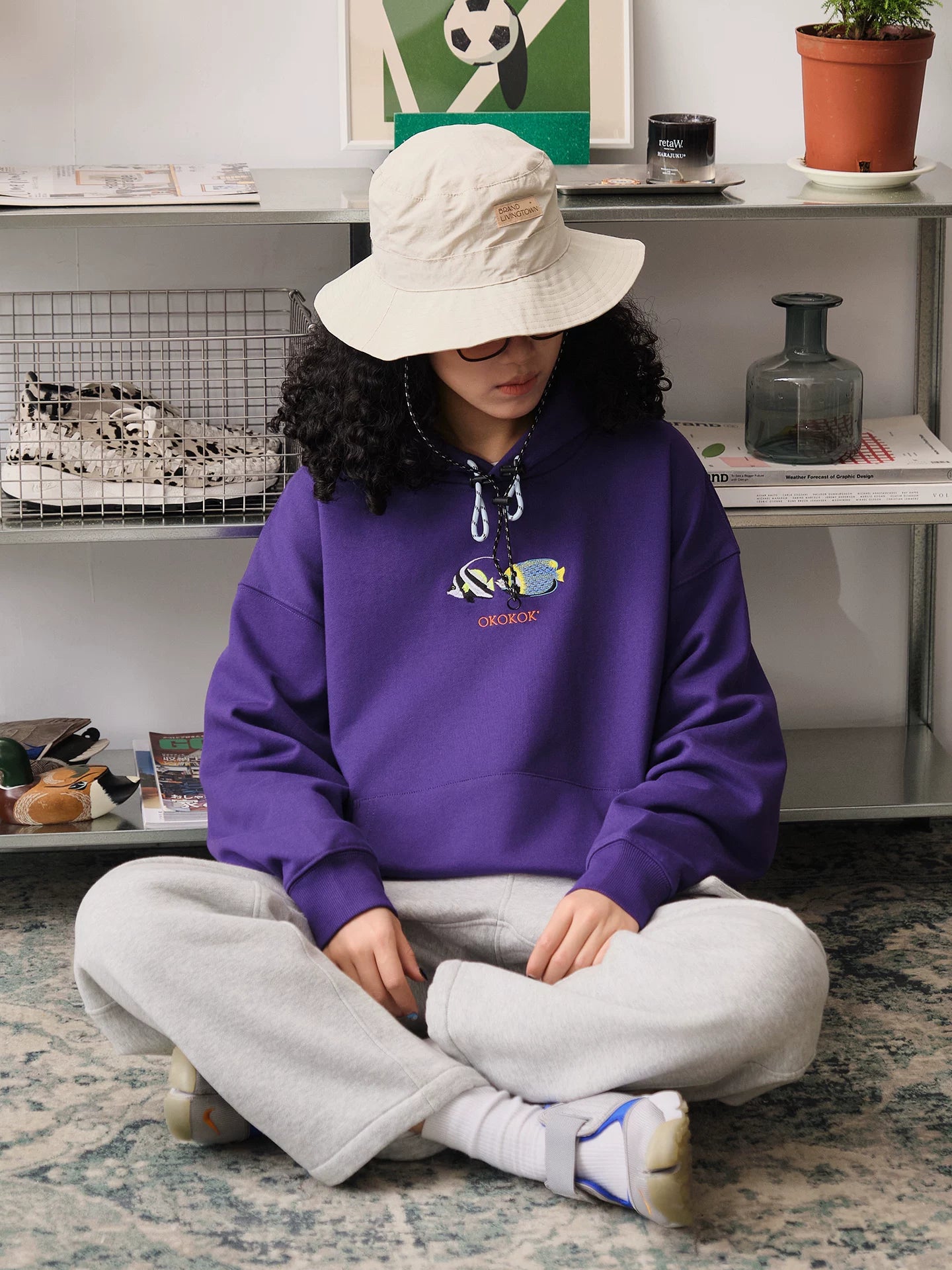Battles Loose Contrast Embroidered Hooded Sweater