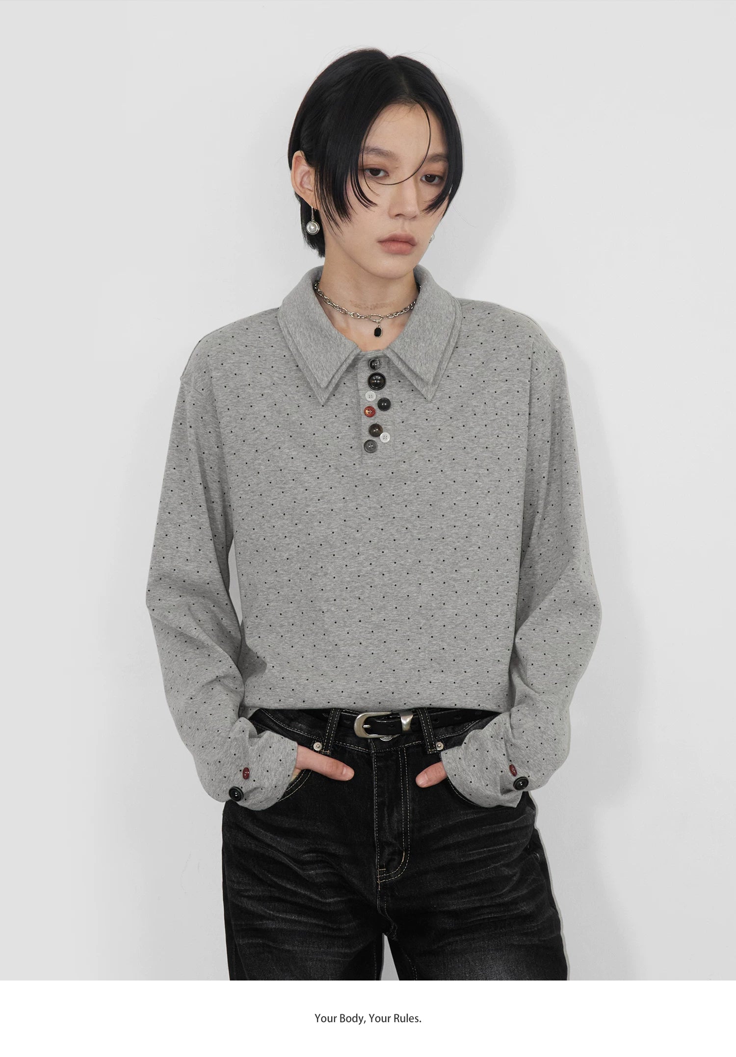 Sameuoo Double Polo Neck Polo Dot Long Sleeve