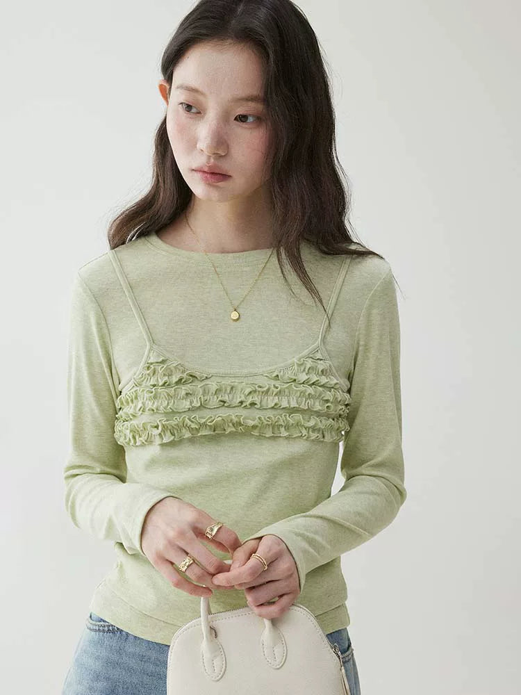 VOOE Fake Two-piece Fungus Edge Long Sleeves