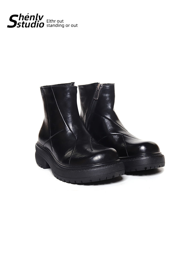 (Clearance) SHENLV STUDIO Height-increasing Thick-soled Upturned Martin Boots Leather Shoes