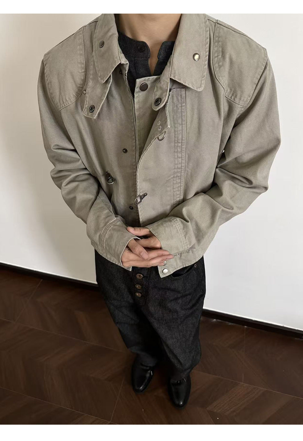 EME Splicing Aircraft Buckle Retro Short Jacket