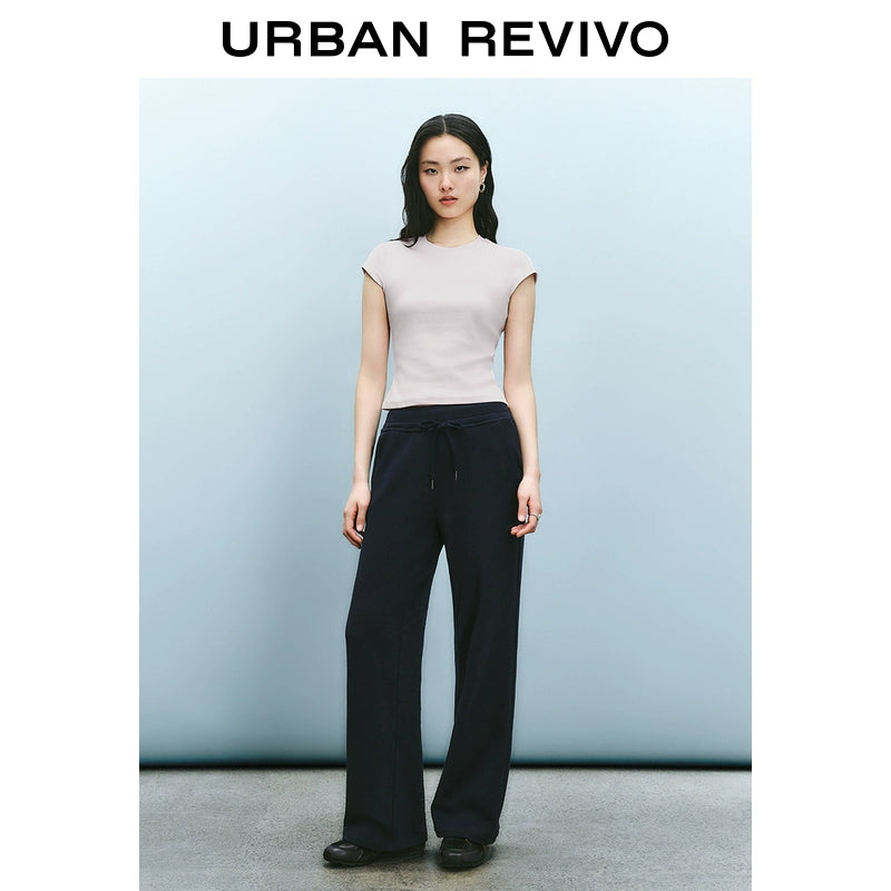 URBAN REVIVO Fashion Versatile Solid Color Slim Crew Neck Tee