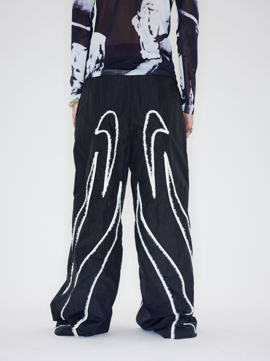 CHAI Splicing Bud Strip Casual Micro-pleated Nylon Trousers