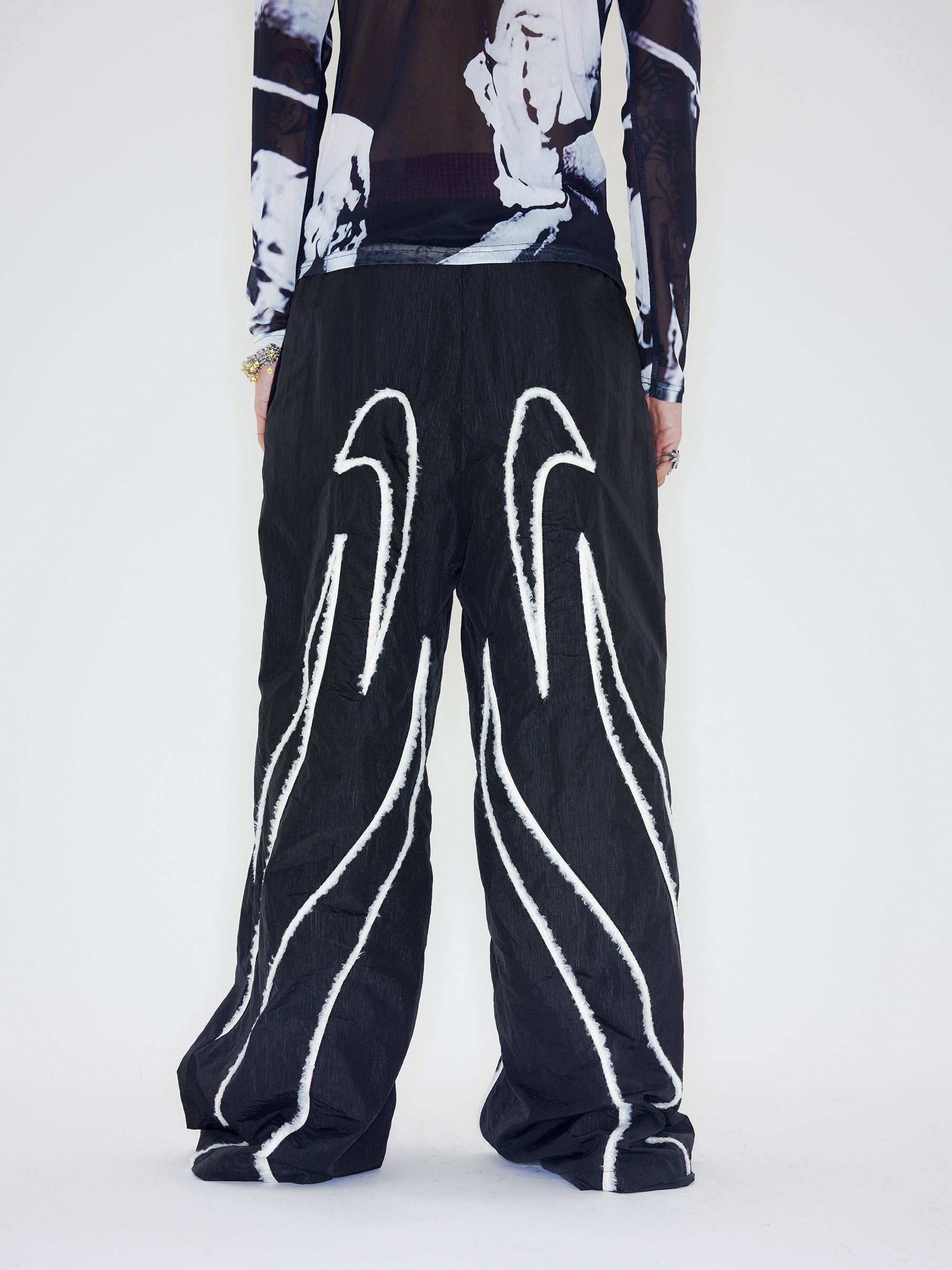 CHAI Splicing Bud Strip Casual Micro-pleated Nylon Trousers