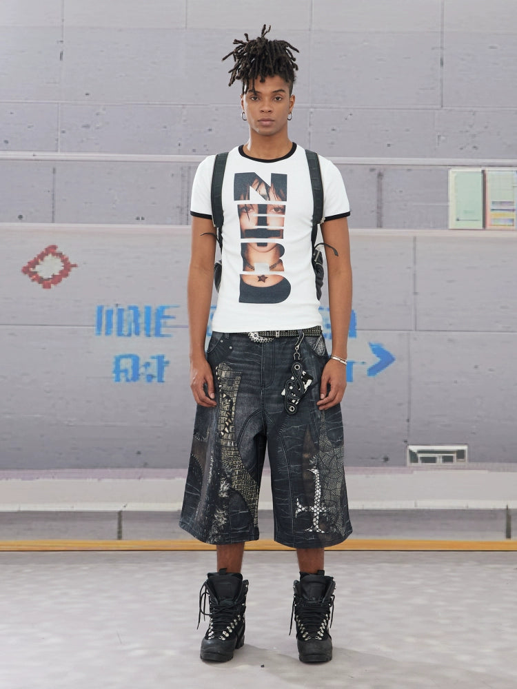 DND4DES Punk Portrait Alphabet Print Slim Tee