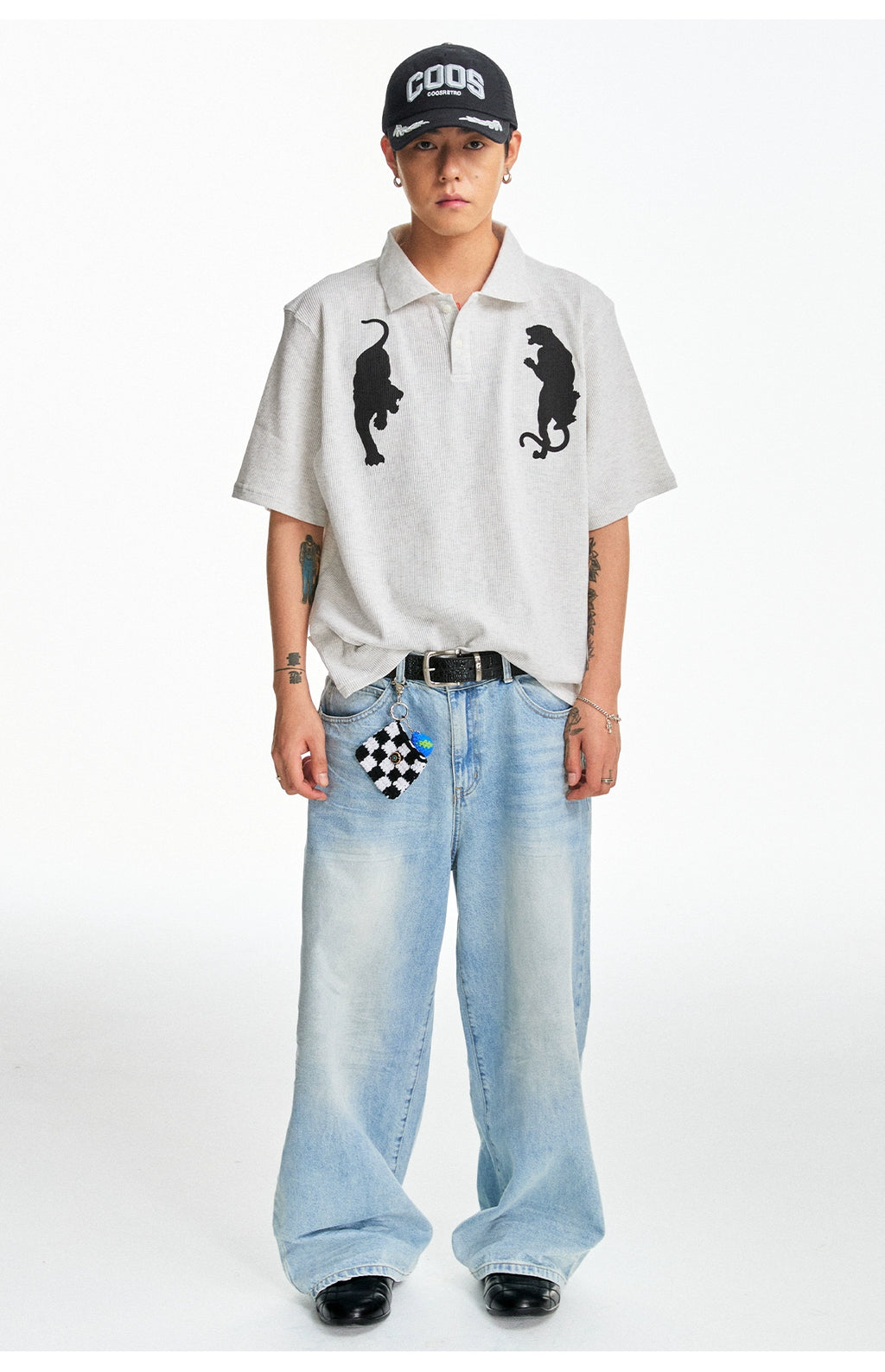 CoosRetro Polo Collar Casual Versatile Printed Tee