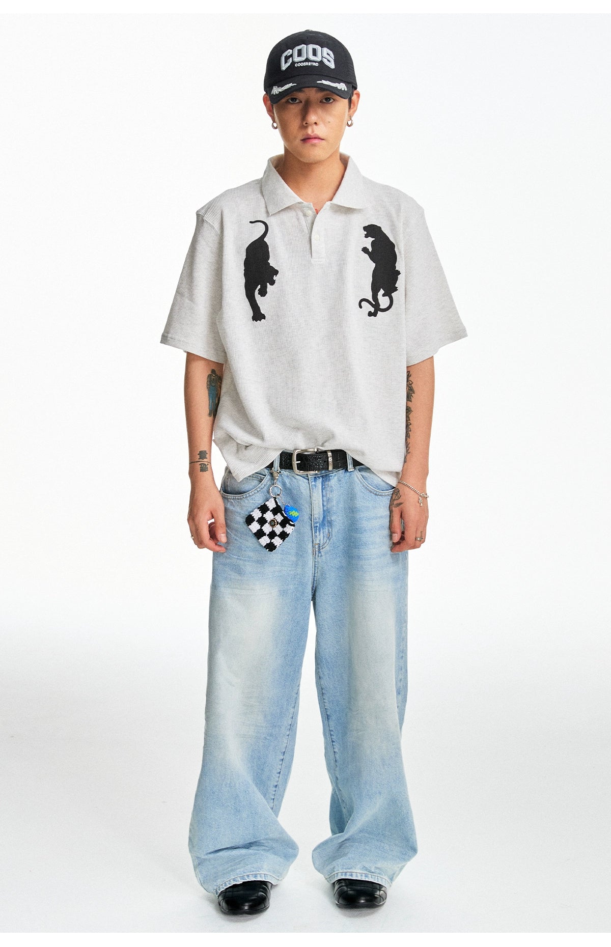 CoosRetro Polo Collar Casual Versatile Printed Tee