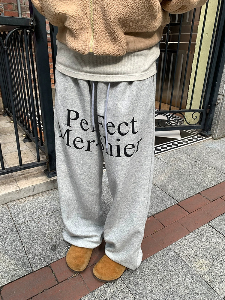 EAHO Retro Letter Print Fleece Sweatpants