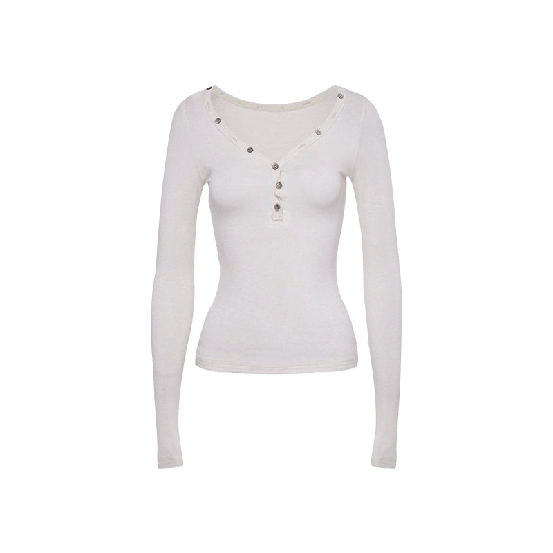 Audwyn V-neck Button Slim-fit Slim-looking Knitted Long Sleeves