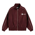 Loopsoon Front and Rear Print Contrasting Striped Stand-up Jacket