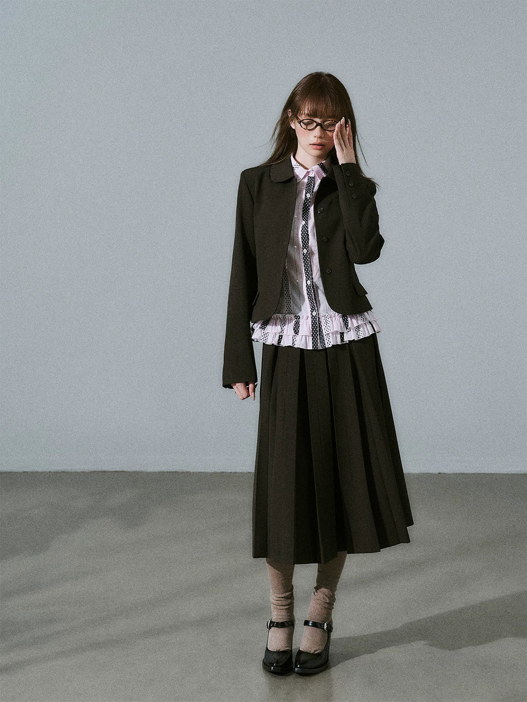LOST FOREST Vintage Skinny Versatile Pleated Skirt Set